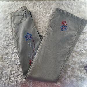 Jasmine Gray Embroidered Deadstock Floral Sz 1/2 Low Rise Flare